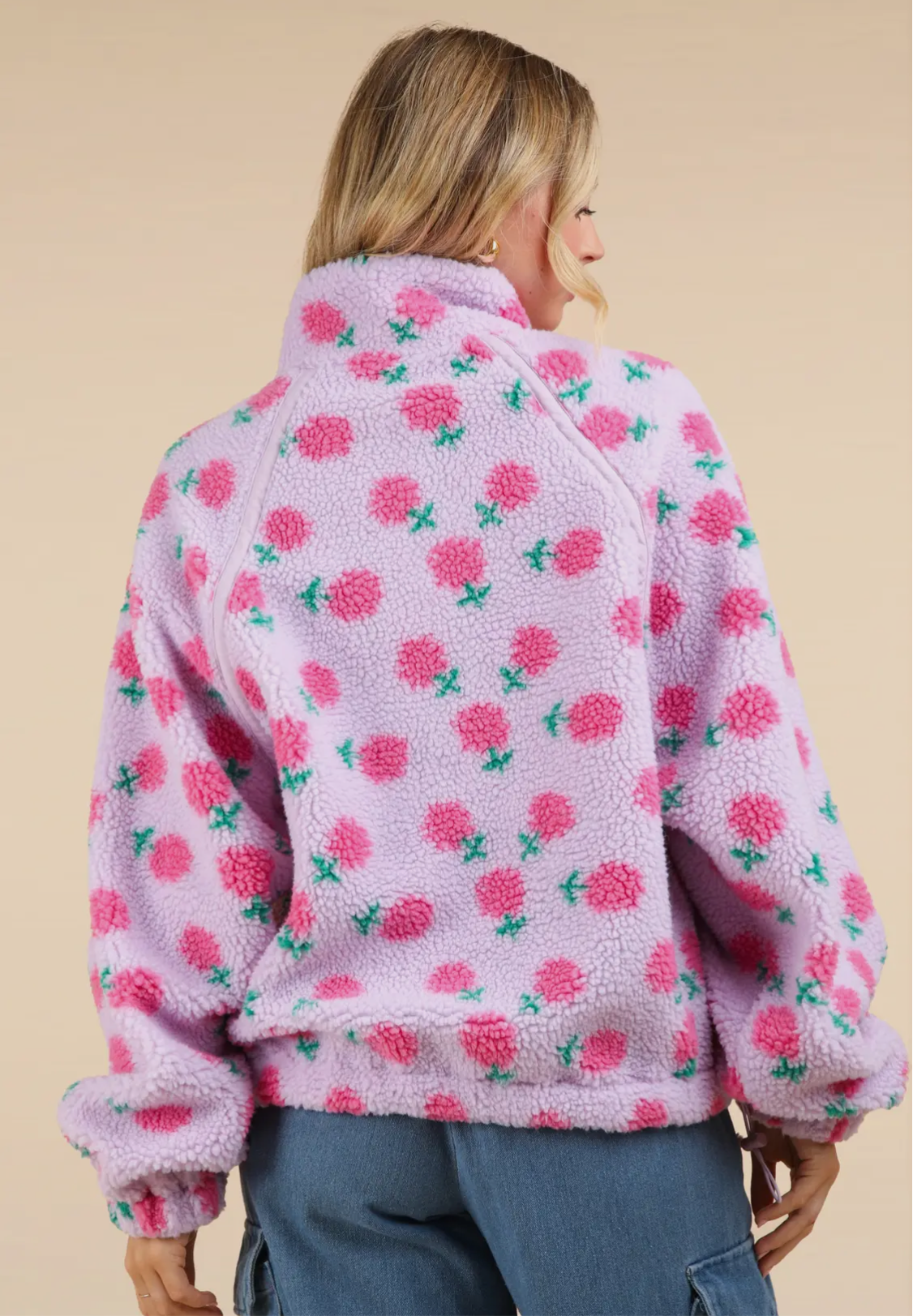 Lavender with roses fleece henley zip up