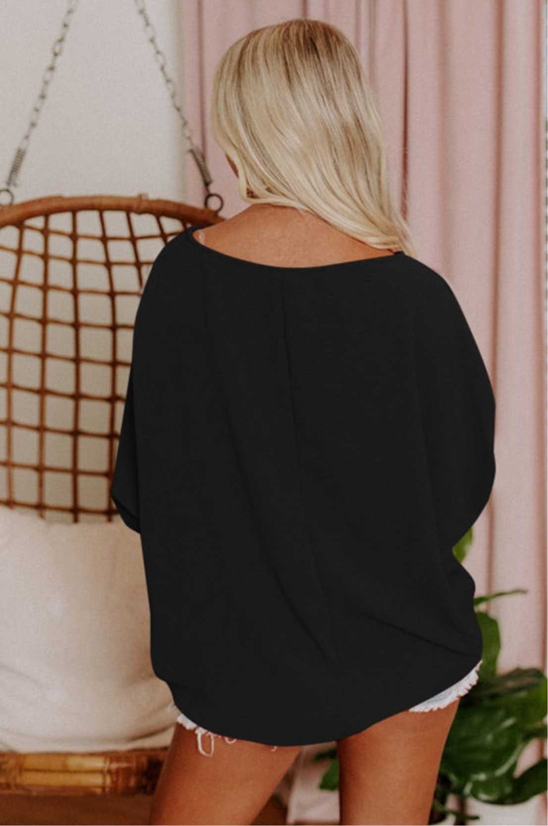 Black Batwing 3/4 Sleeve Blouse
