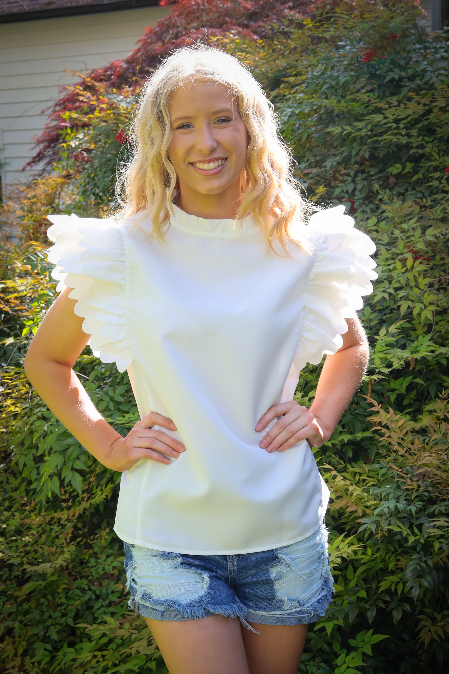 White Ruffle Sleeve Top