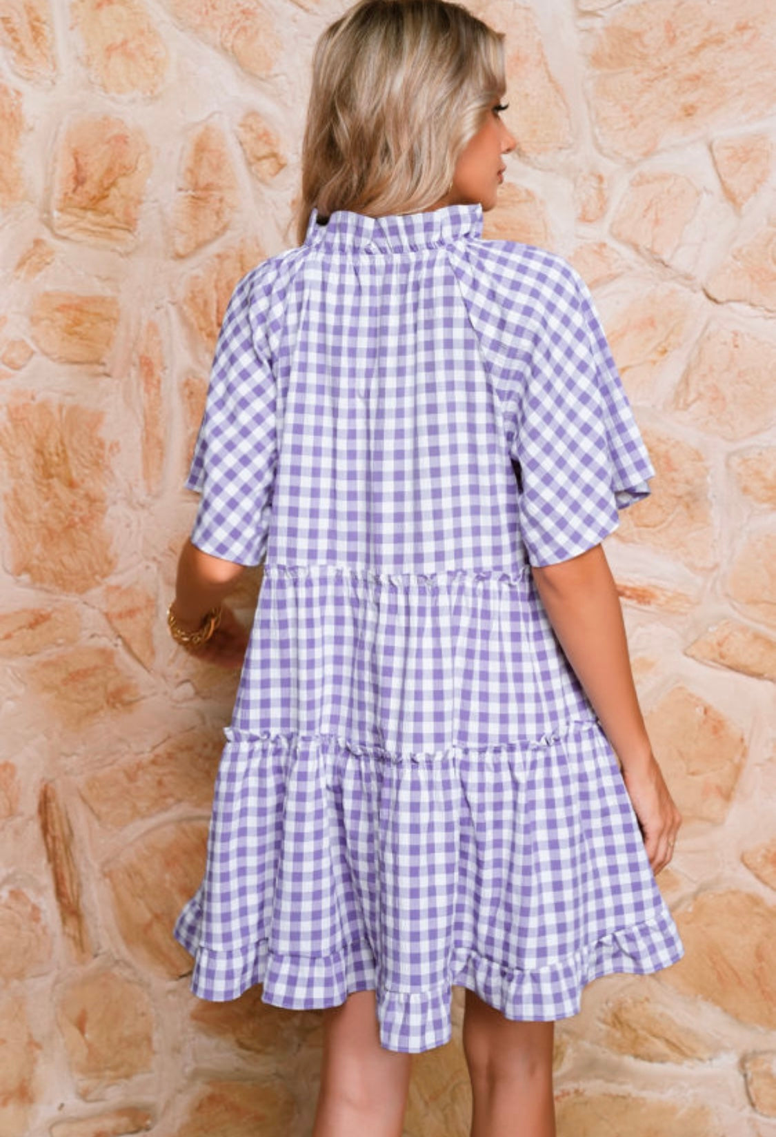 Lavender Plaid Frill Tiered Mini Dress