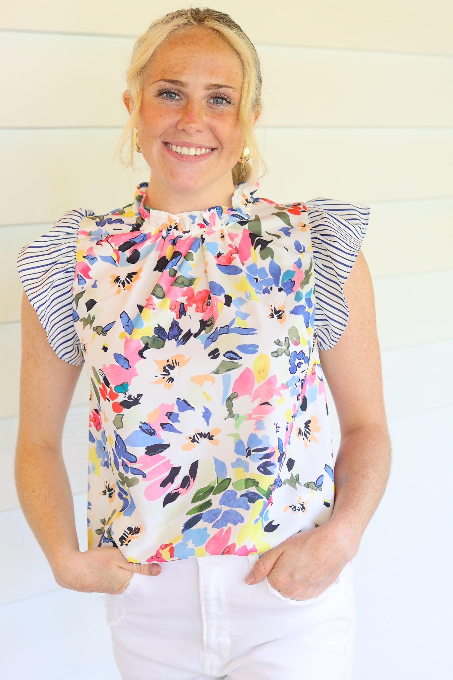 Floral Print Ruffle Sleeve Top