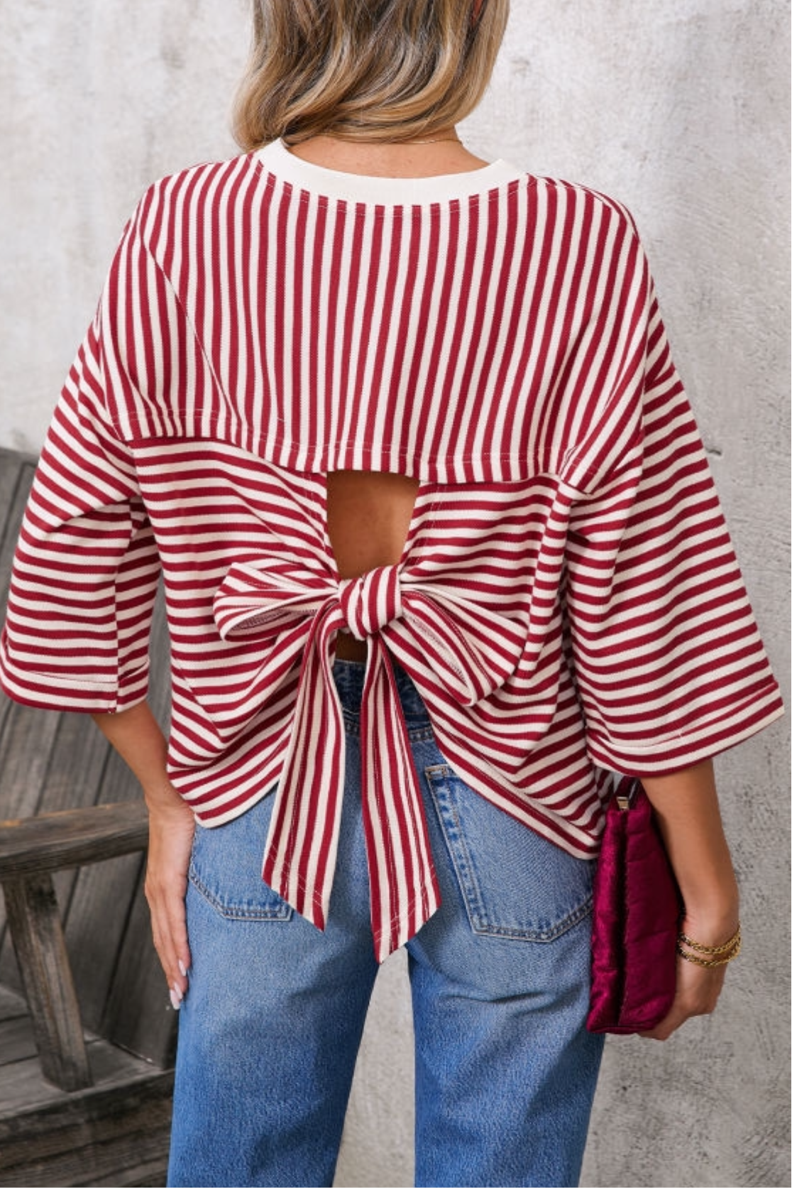 Red/White Stripe Tie Back Shirt