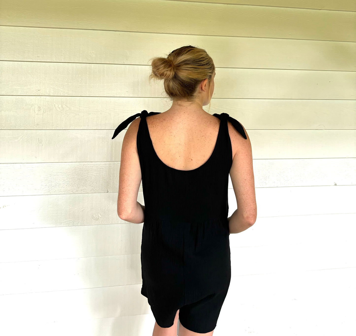 Black Gauze Knotted Straps Romper