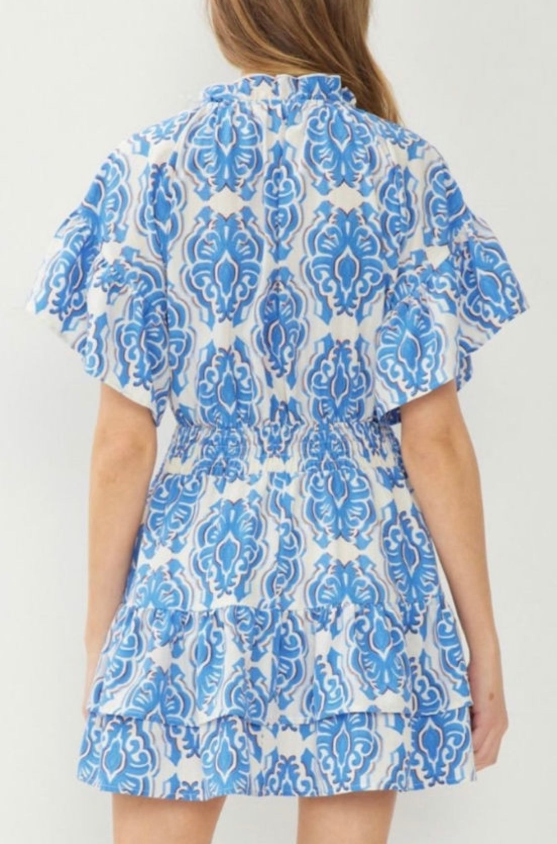Ashleigh Blue Abstract Print Smocked Waist Mini Dress