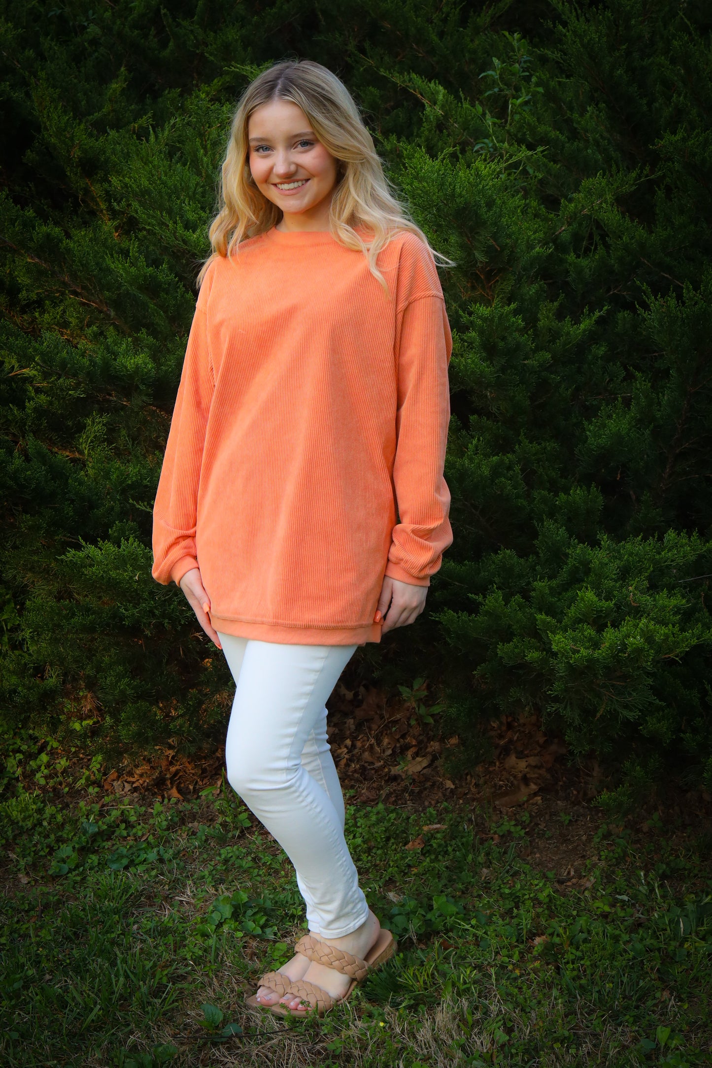 Oversized Orange Drop Sleeve Rib-Knit Sweatshirt