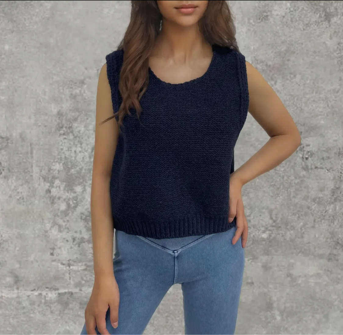 Satin Bow Tie Back Blue Knit Sweater