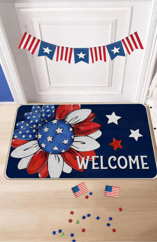 Dark Blue Independence Day Flower Door Mat