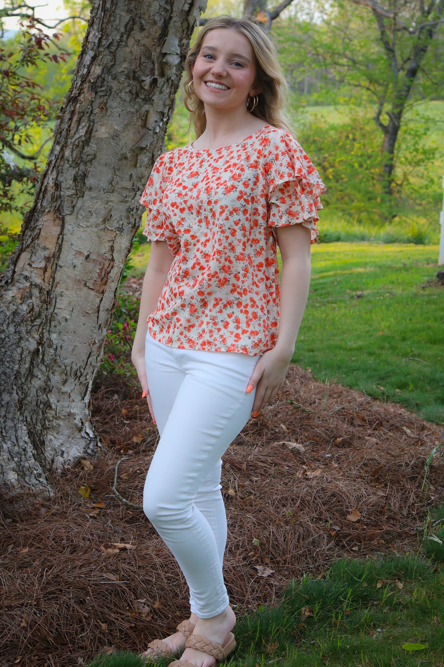 Orange Flutter Sleeve Top