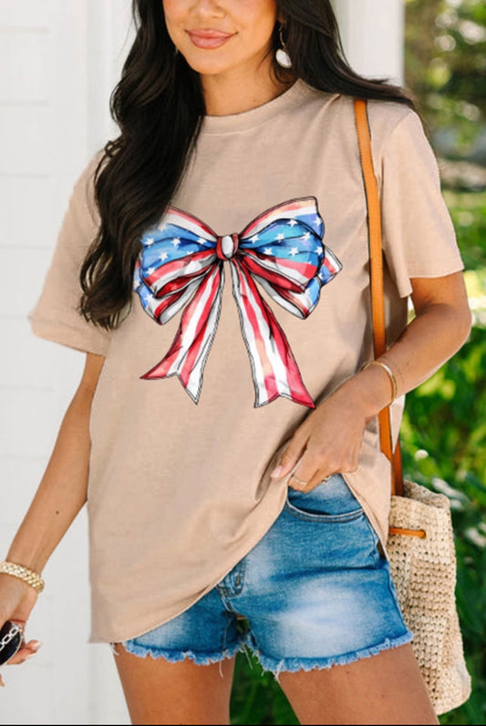 Khaki American Flag Bow T-Shirt