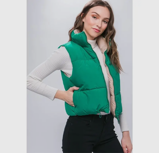 Green/Tan reversible puffer vest