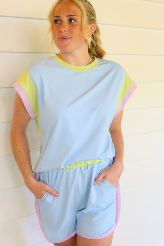 Blue Colorblock Shorts and Shirt Set