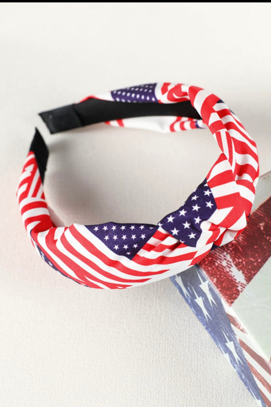 Navy Blue American Flag Print Knotted Hairband