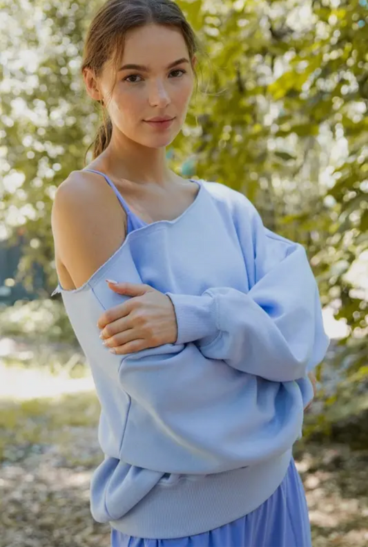 Baby Blue off shoulder cropped Sweat