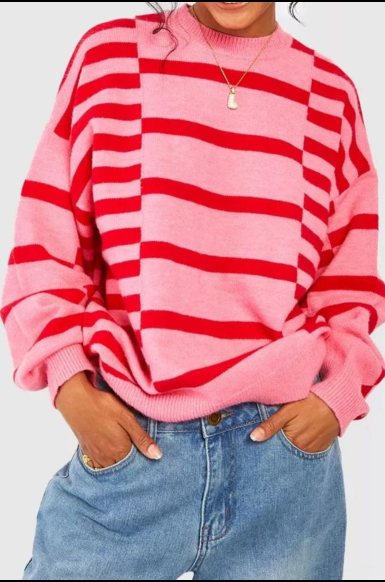 Red & Pink Crewneck Sweater