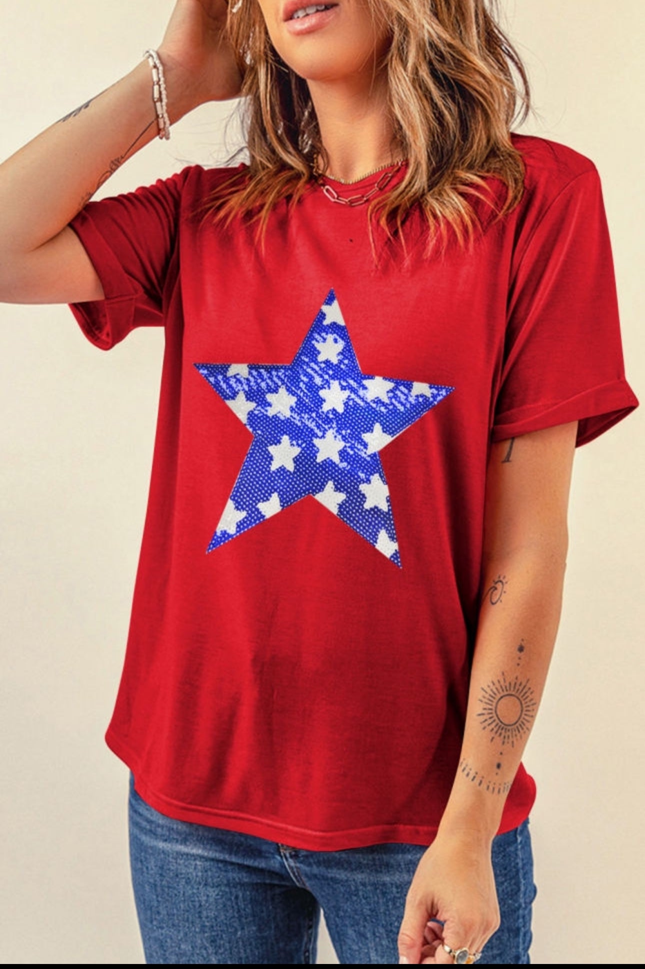 Red Sequin American Flag T-Shirt