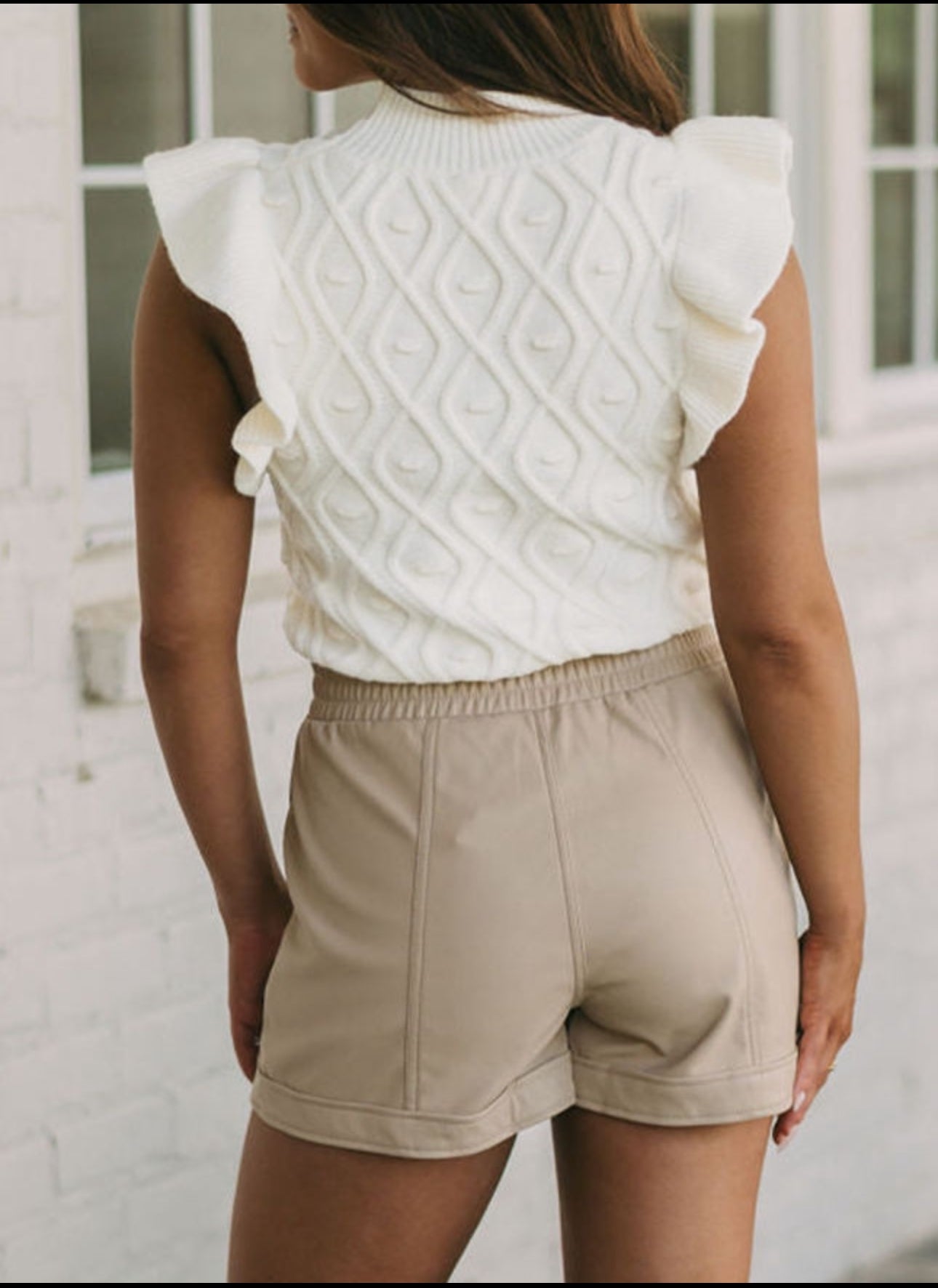 White Ruffle Short-Sleeve Sweater