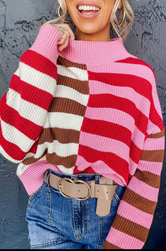 Rosey Red Striped Sweater