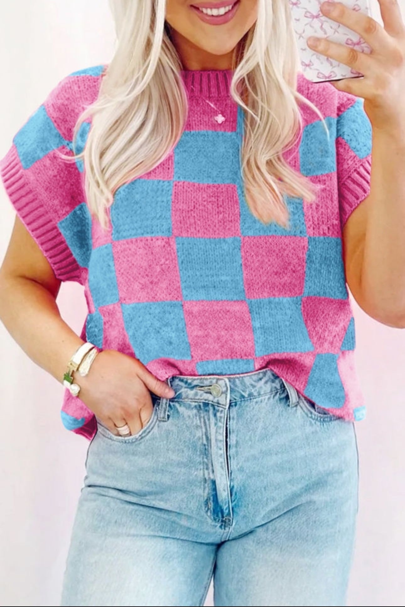 Pink and Blue Checkered Sweater