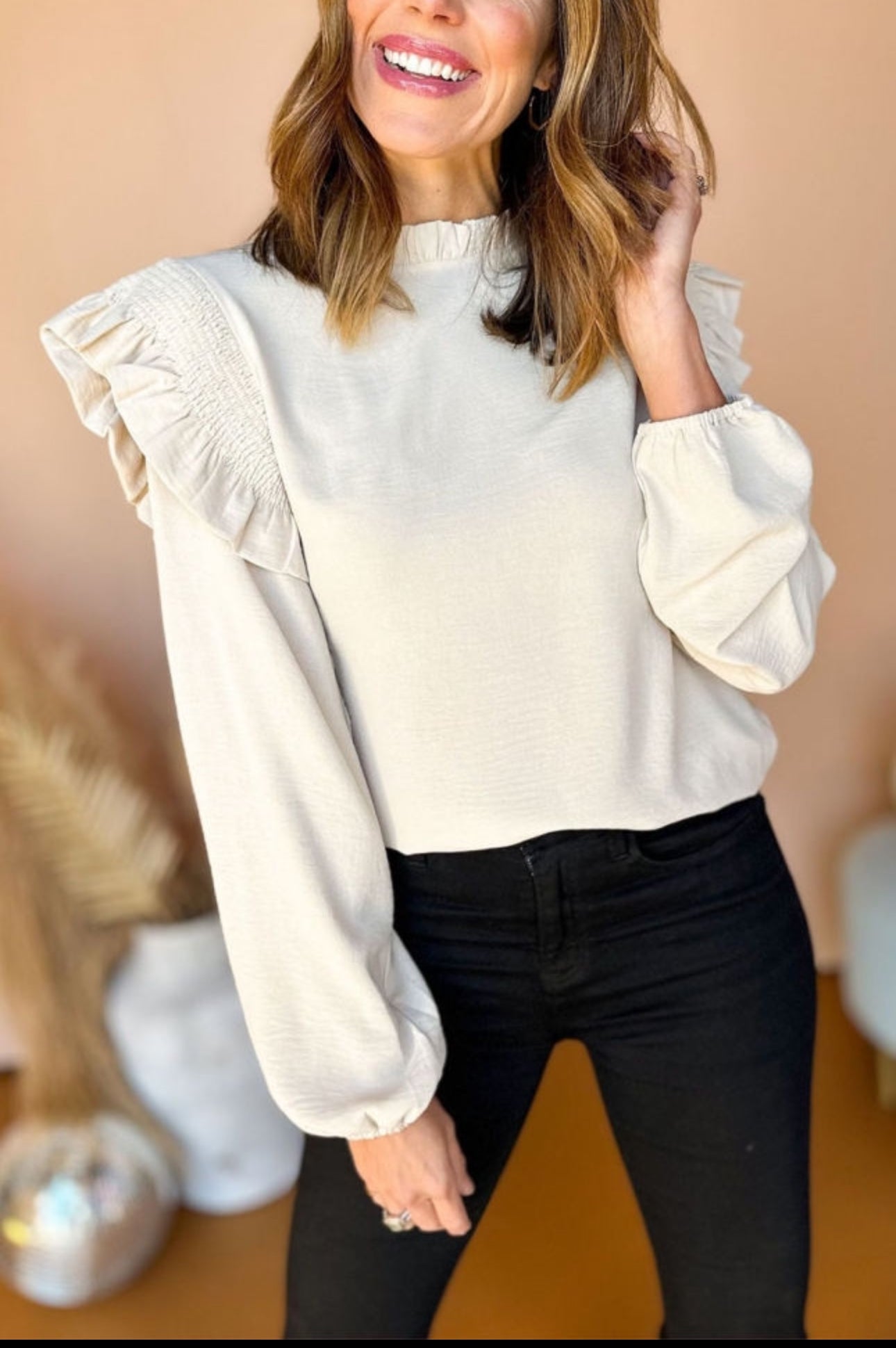 White Frilled Shoulder Blouse