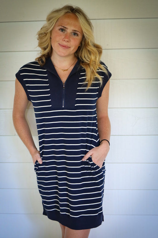 Navy quarter zip dress