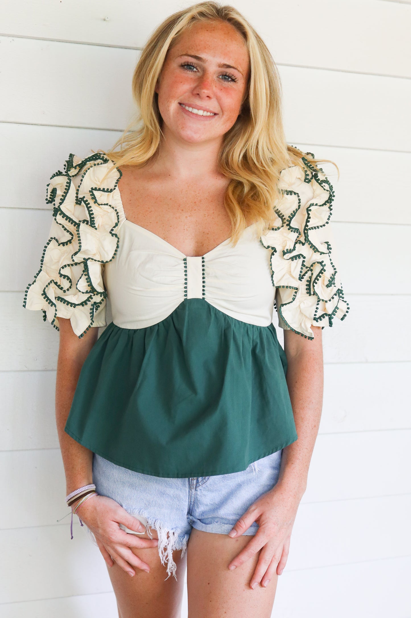 Gina Green Puff Sleeve Top