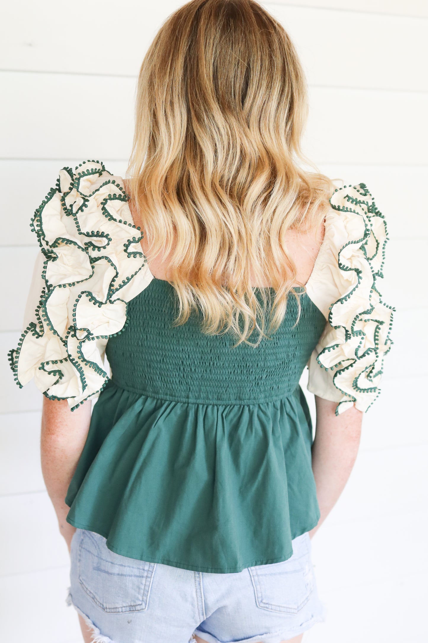 Gina Green Puff Sleeve Top