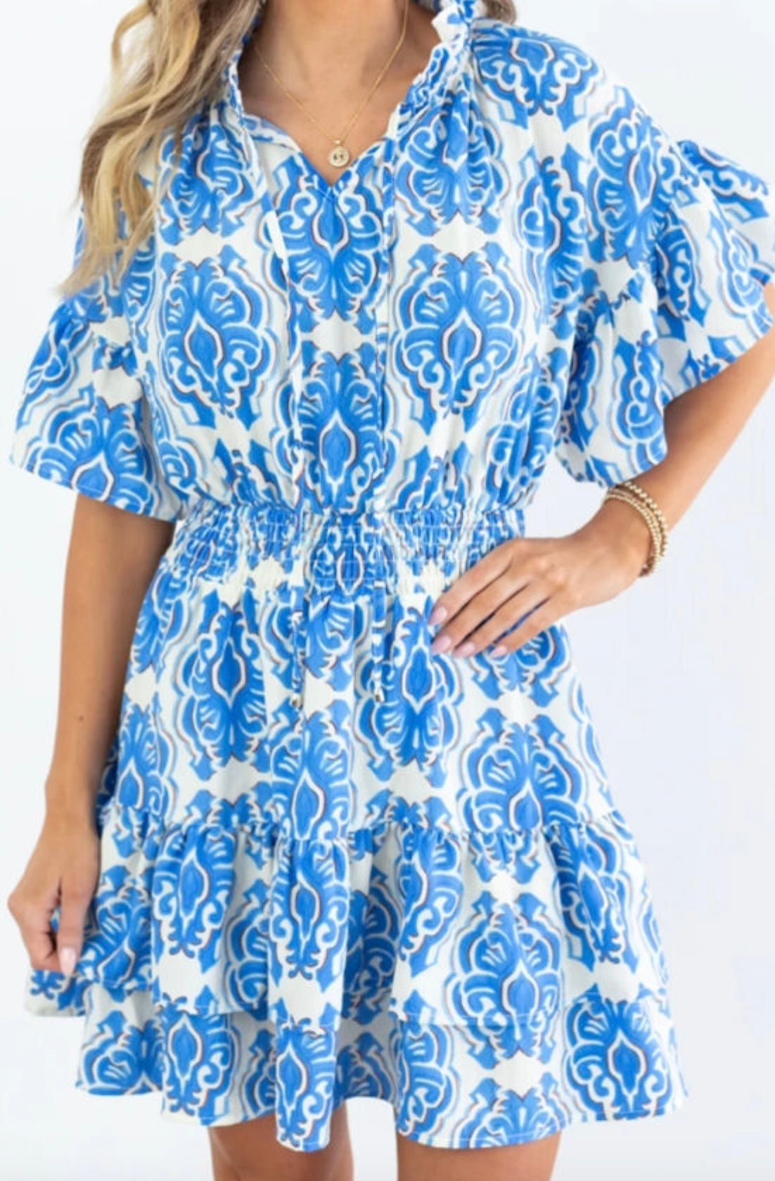 Ashleigh Blue Abstract Print Smocked Waist Mini Dress