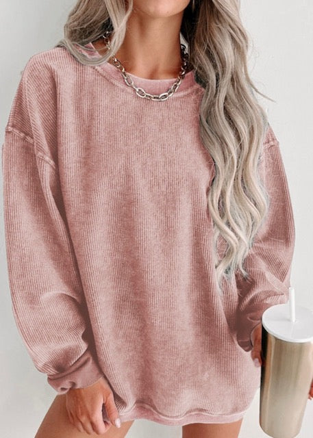 Pink Ribbed Oversized Pullover